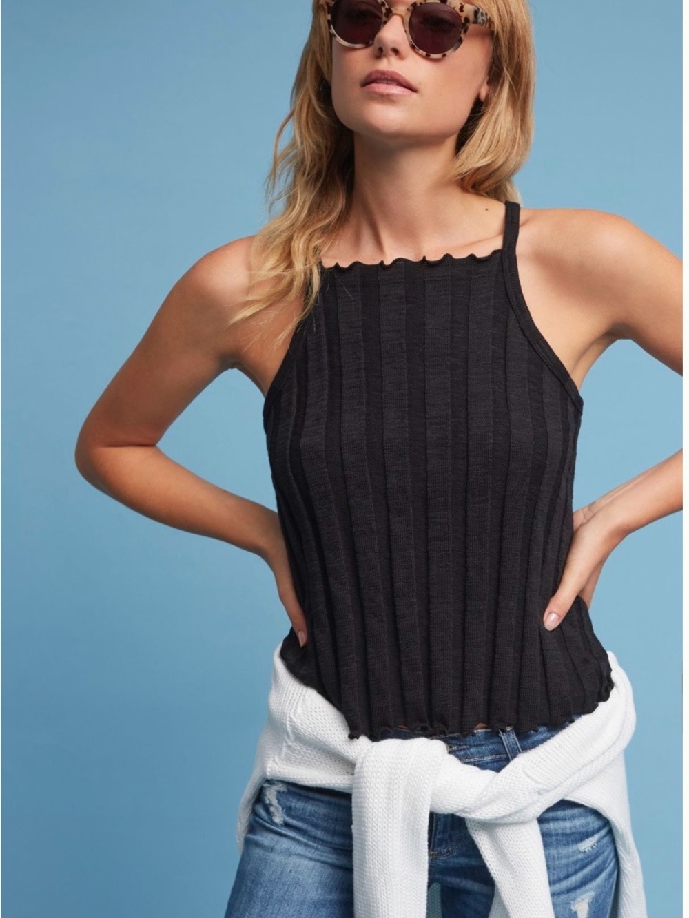 Akemi + Kin Women’s Kaden Black Ribbed - XS- Knit Halter Top